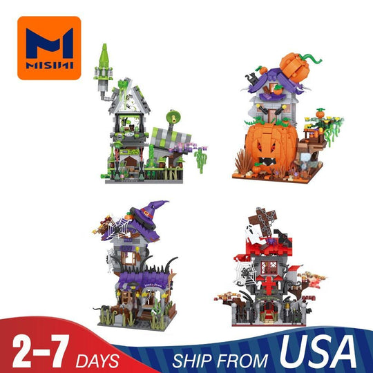 MISINI 4 in 1 Halloween Themed House（1248+1249+1250+1251 ) US Warehouse Express