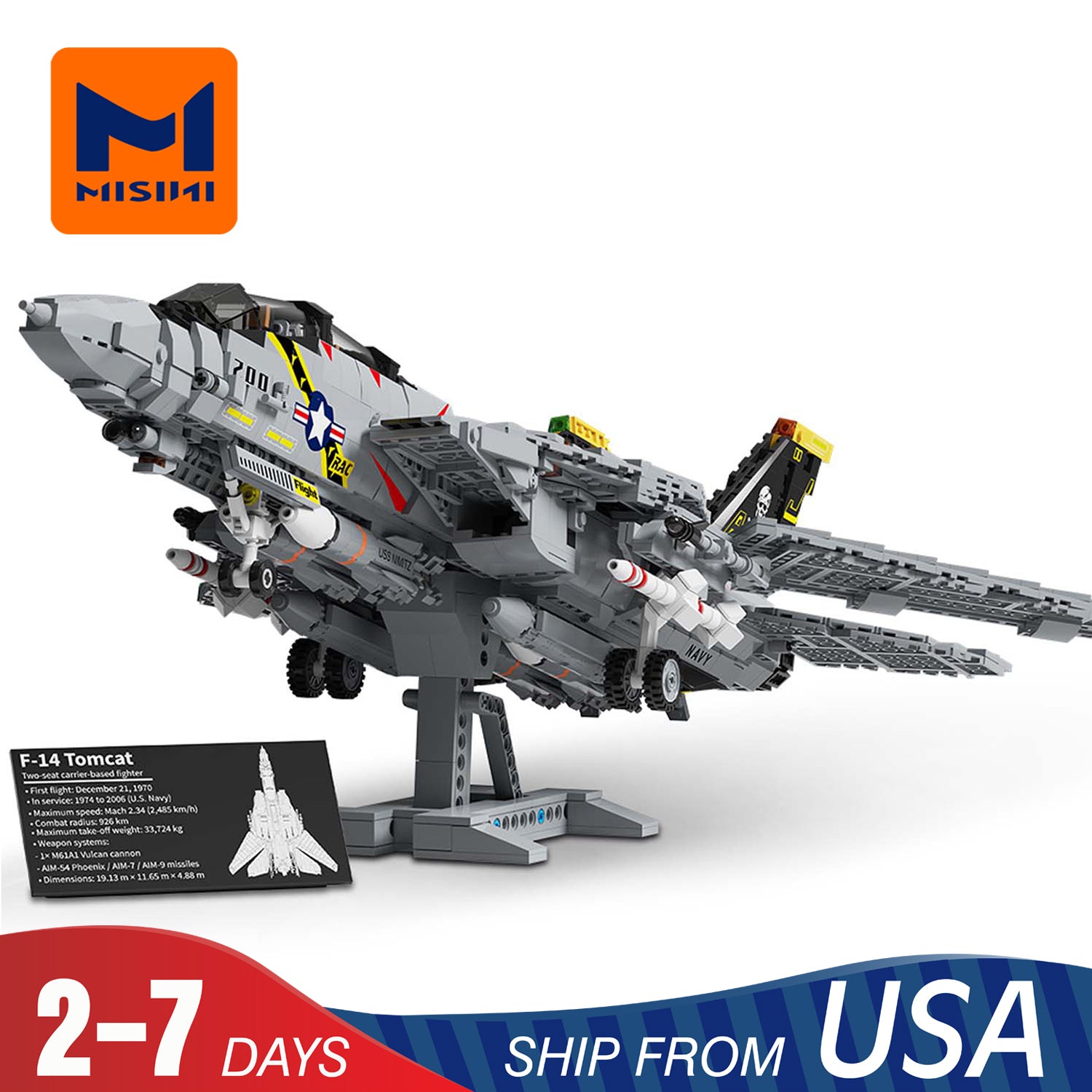 MISINI M8021 F-14 TOMcat Twin-Seat Carrier-Based Fighter Jet US