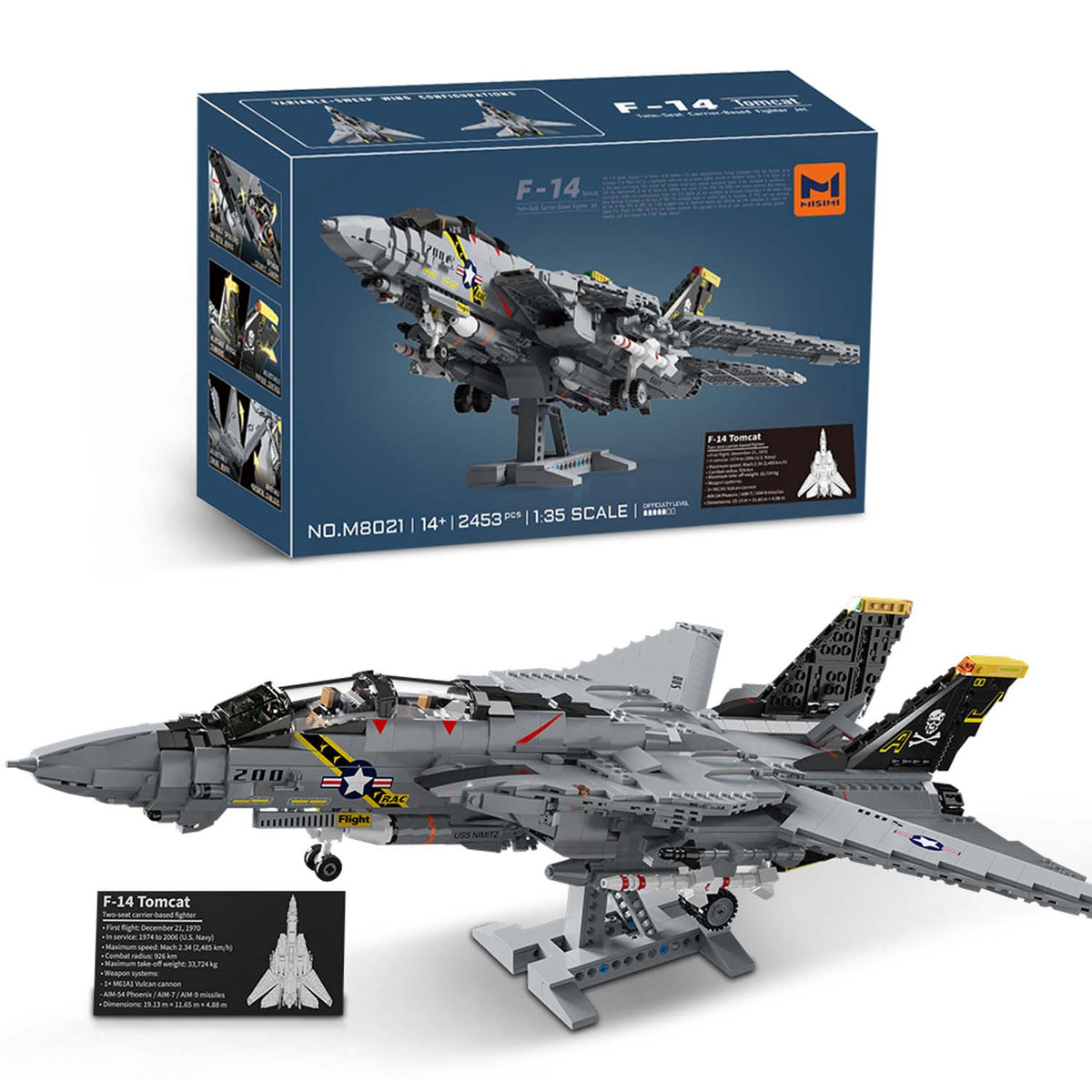 MISINI 1/35 Scale F-14 Tomcat Twin-Seat Carrier-Based Fighter Building Block Model
