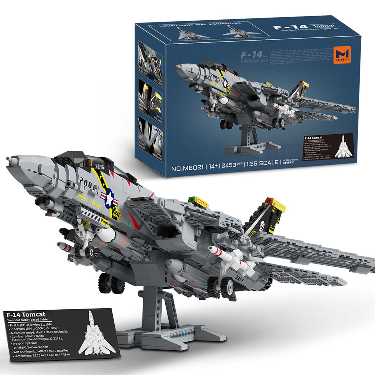 MISINI 1/35 Scale F-14 Tomcat Twin-Seat Carrier-Based Fighter Building Block Model