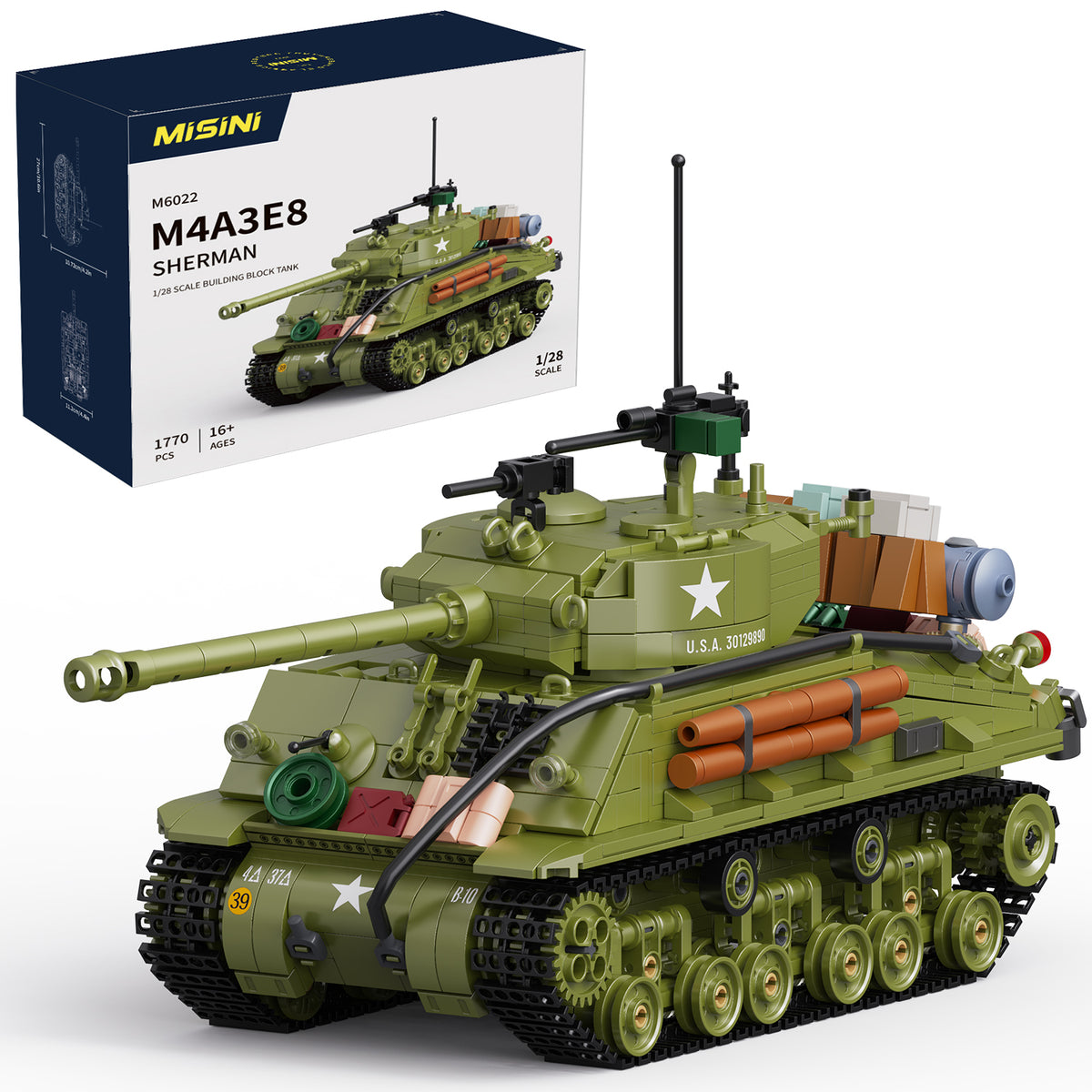 MISINI M4A3E8 Sherman Panzer Klemmbaustein-Set im Maßstab 1:28