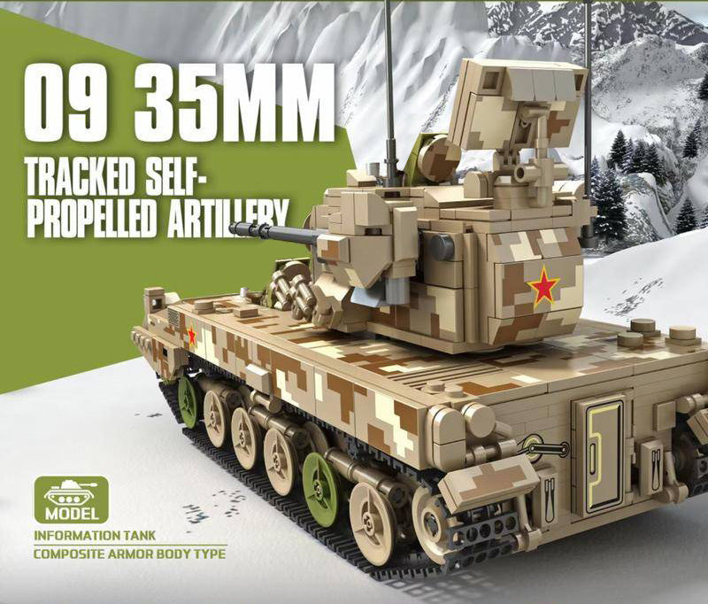 MISINI 688006 09 Type 35mm Tracked Self Propelled Anti Aircraft Artillery Building Block Set